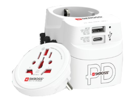 SKROSS World Pro Light USB AC30PD - Adaptateur de voyage (Blanc)