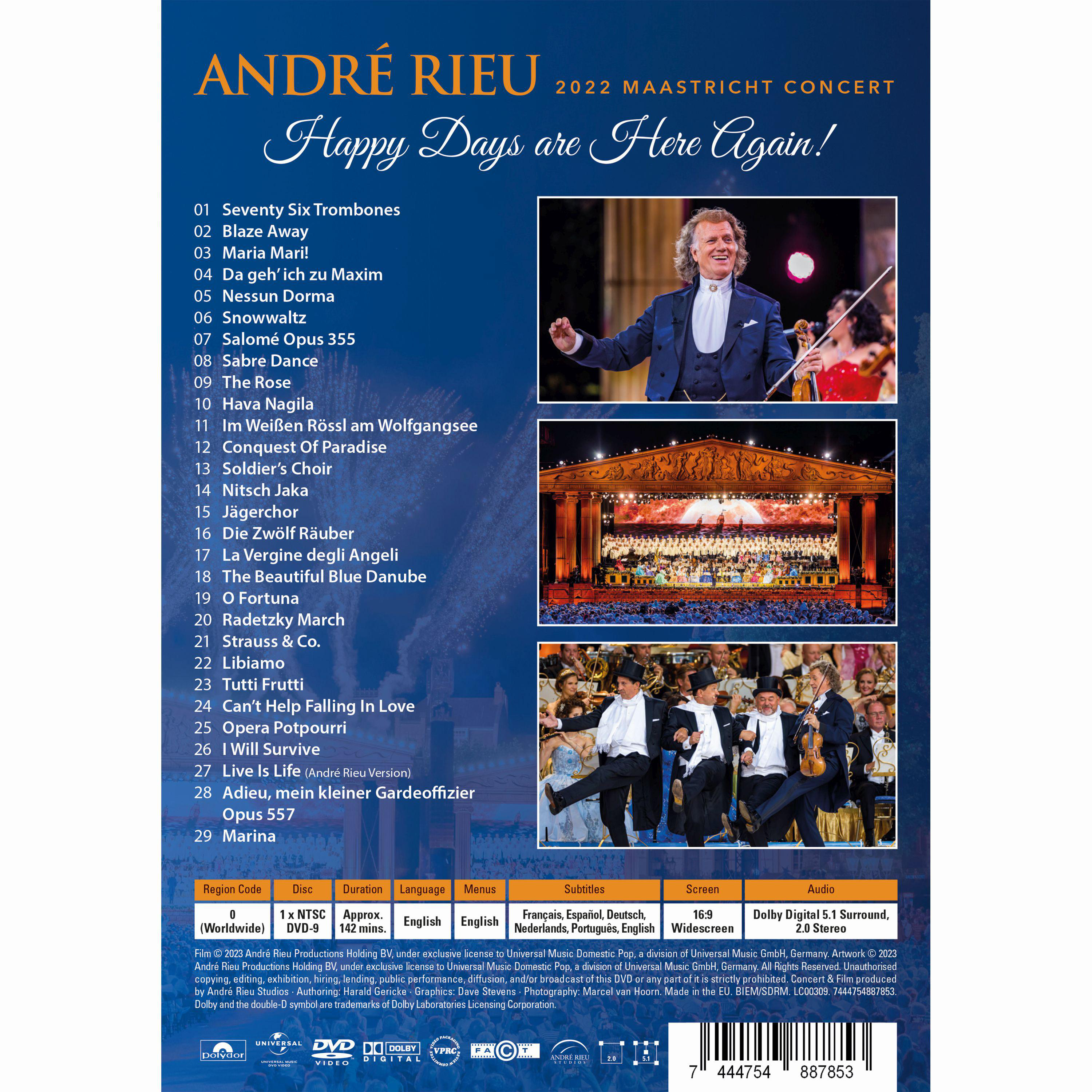 DVD-Hülle mit Konzertbild und Titelliste. Es hat eine Liste der Songs und ein Konzertfoto.