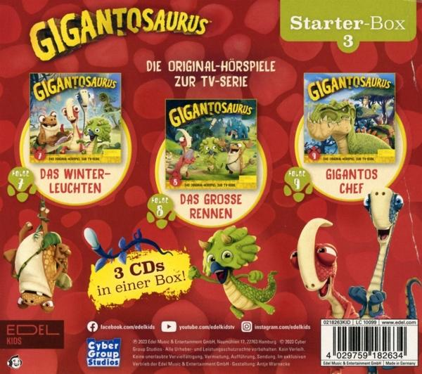 CDs der Kindershow Gigantosaurus. Titel: Winter, Das große Rennen, Gigantos Chef.