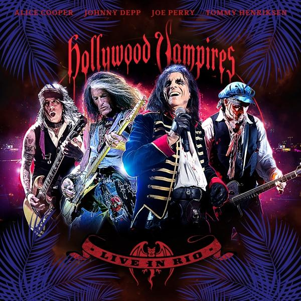 Albumcover mit Hollywood Vampires, vier Musikern. Roter Titel, lila Hintergrund.