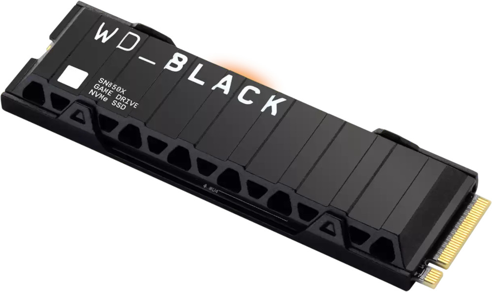 SSD WD_BLACK SN650X en noir, avec texte blanc et connecteur doré.