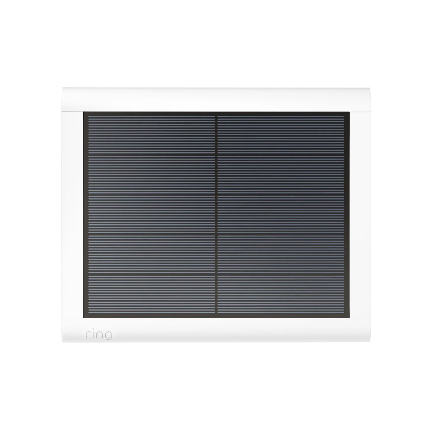 Une sonnette vidéo Ring blanche. Elle a un design noir en forme de grille.