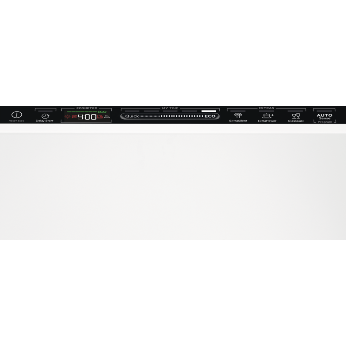 Un panel de control de electrodomésticos blanco con varios botones.