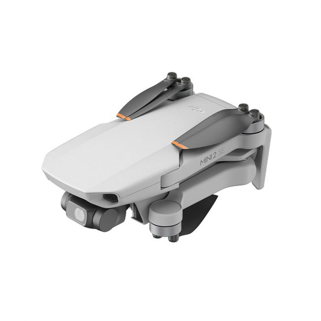 Un dron gris con hélices, tomado desde arriba.