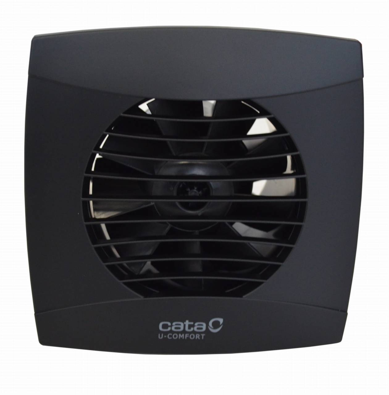 Fekete négyzet alakú ventilátor kör alakú ráccsal és a 'cata' névvel.