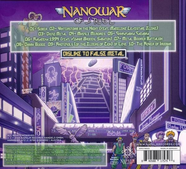 Rückseite einer CD mit Artwork und Titelliste. Heavy-Metal-Thema.