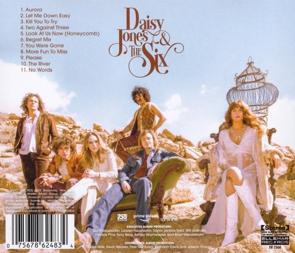 Albumcover von Daisy Jones & The Six mit Bandfoto und Titelliste.