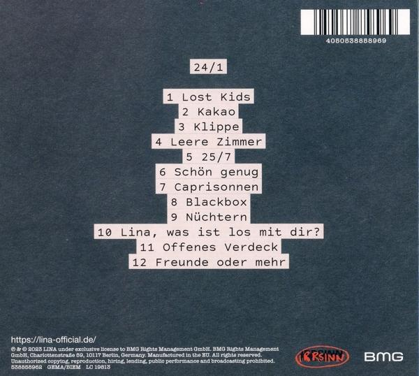 Albumcover mit Songtiteln, in einem weiß-grauen Hintergrund.