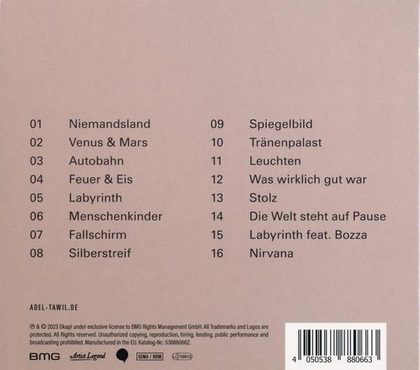Ein CD-Cover zeigt eine Titelliste mit Songtiteln.