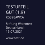 Ein Testergebnis von Stiftung Warentest, das die Bewertung Gut (1,9) zeigt.