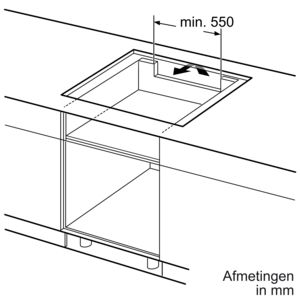 Vue isométrique d'une table de cuisson à induction en cours d'installation.