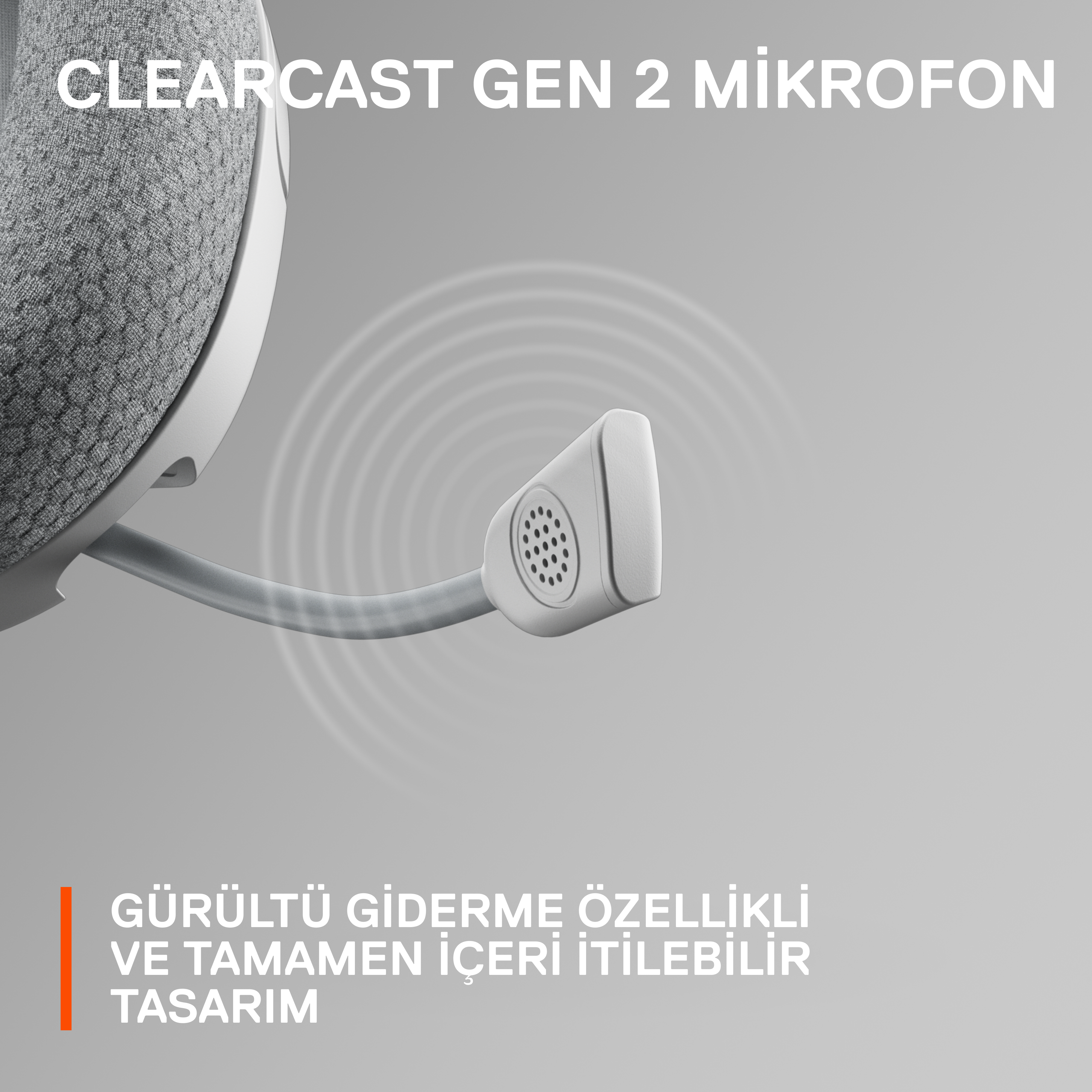 Gürültü engelleme özellikli ve benzersiz tasarımlı Clearcast Gen 2 mikrofon.