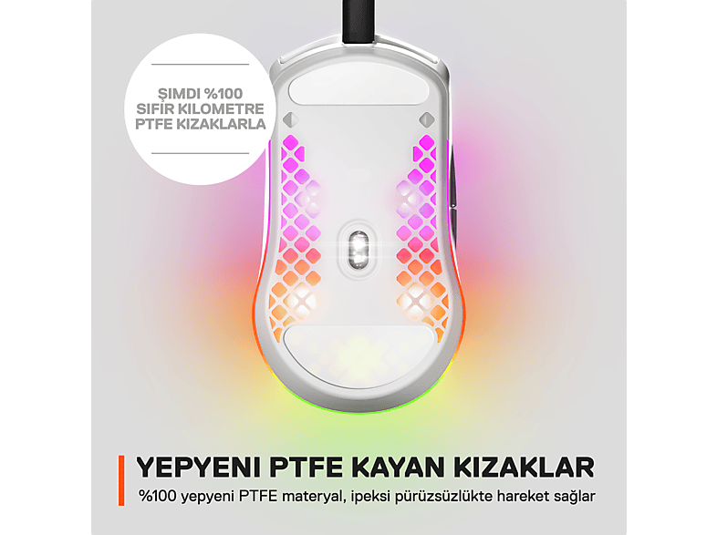 STEELSERIES Aerox 3 Snow Gaming Mouse Beyaz_7