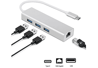 DAYTONA FC05-G Macbook Uyumlu Type-C USB 3.1 to 3* USB 3.0 1000 Mbps Gigabit Ethernet RJ45 Çevirici Adaptör Gümüş_1