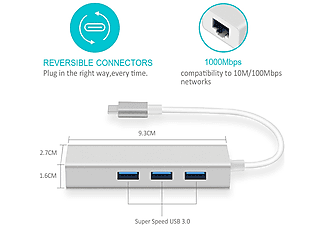 DAYTONA FC05-G Macbook Uyumlu Type-C USB 3.1 to 3* USB 3.0 1000 Mbps Gigabit Ethernet RJ45 Çevirici Adaptör Gümüş_2