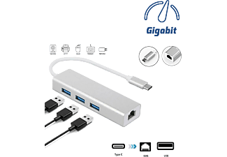 DAYTONA FC05-G Macbook Uyumlu Type-C USB 3.1 to 3* USB 3.0 1000 Mbps Gigabit Ethernet RJ45 Çevirici Adaptör Gümüş