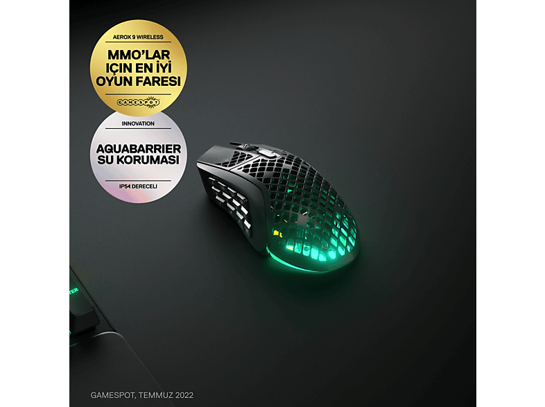 STEELSERIES Aerox 9 Ultra Hafif MOBA/MMO Kablosuz Oyuncu Mouse Siyah_5