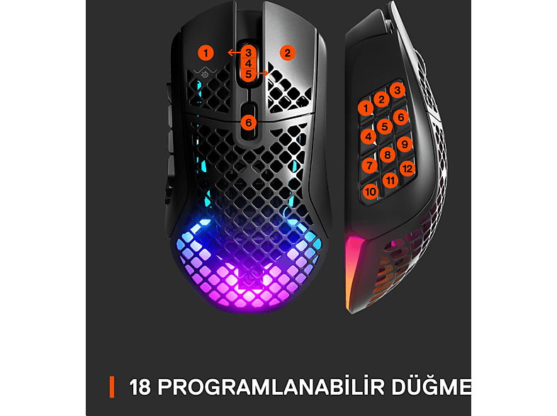 STEELSERIES Aerox 9 Ultra Hafif MOBA/MMO Kablosuz Oyuncu Mouse Siyah_7