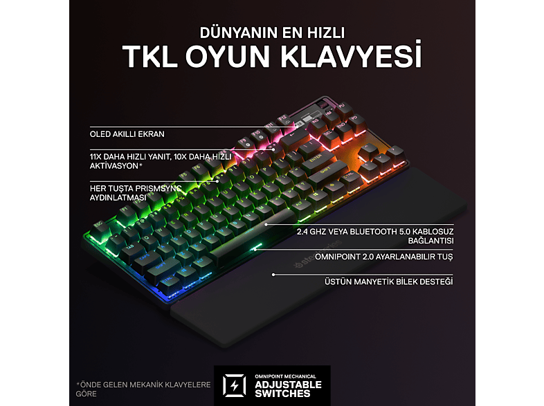 STEELSERIES Apex Pro TKL Wireless (2023) Mekanik Kablosuz Oyuncu Klavyesi Siyah_5