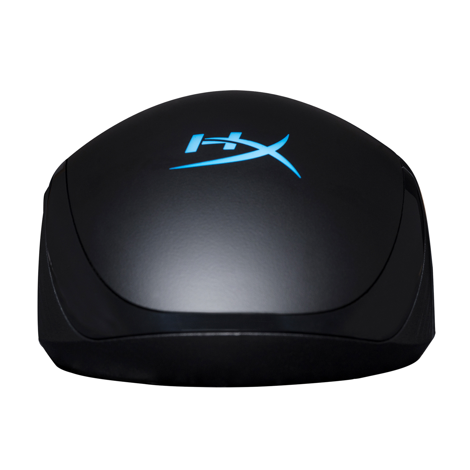 Un mouse per computer nero con luce blu brillante.
