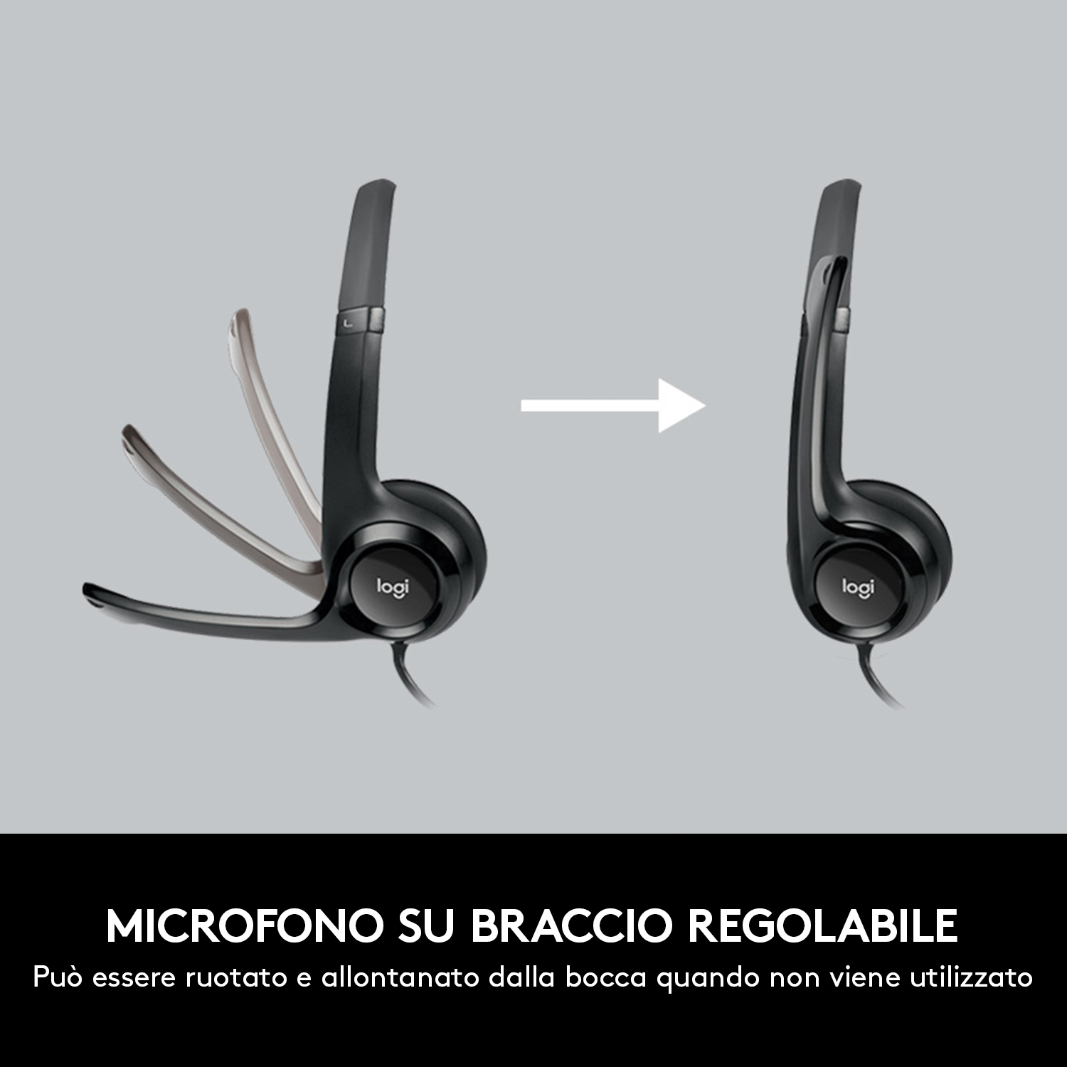 Cuffie Logi, microfono regolabile.