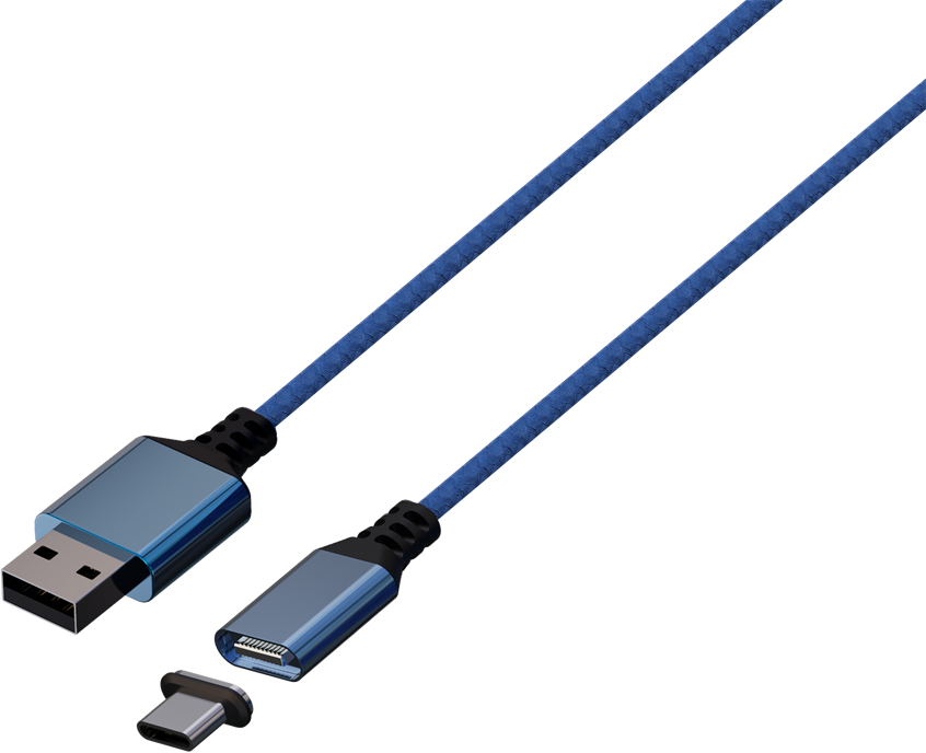 KÖNIX Mythics Xbox Series S/X kék töltőkábel mágnesfejjel USB-A-ról USB-C-re, 3 m