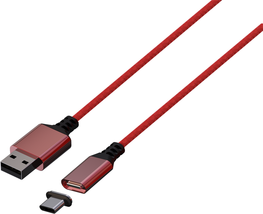 KÖNIX Mythics Xbox Series S/X piros töltőkábel mágnesfejjel USB-A-ról USB-C-re, 3 m