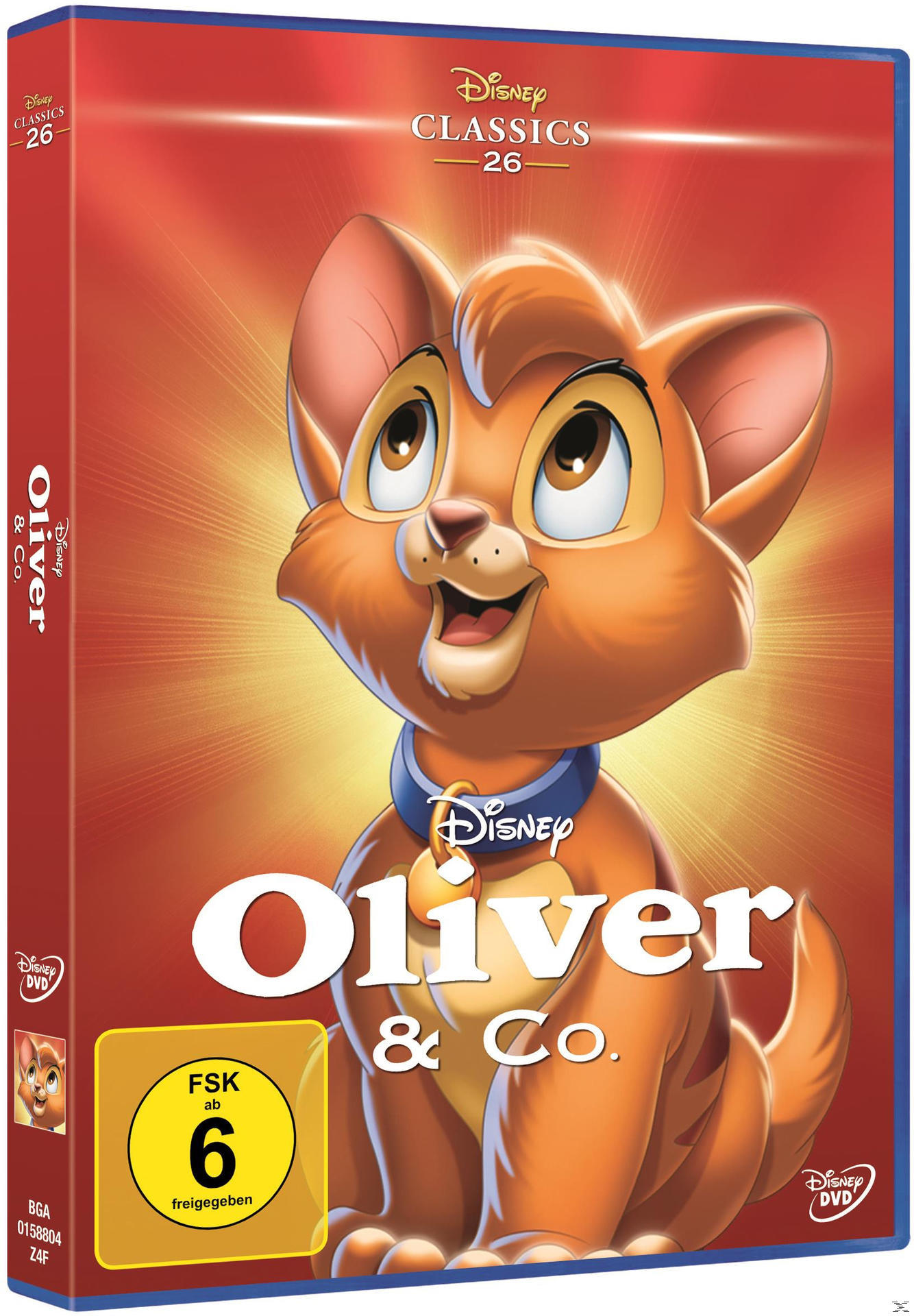 DVD-Hülle des Disney-Films Oliver & Co. Enthält eine Zeichentrickfigur einer Katze auf rotem Hintergrund.