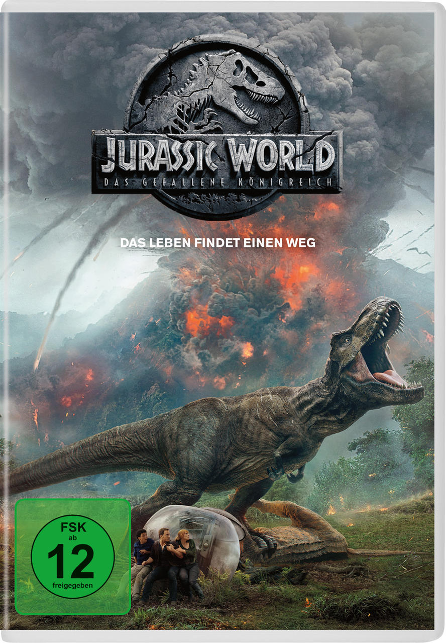 Jurassic World Blu-ray-Cover mit einem T-Rex und einer Vulkanlandschaft.