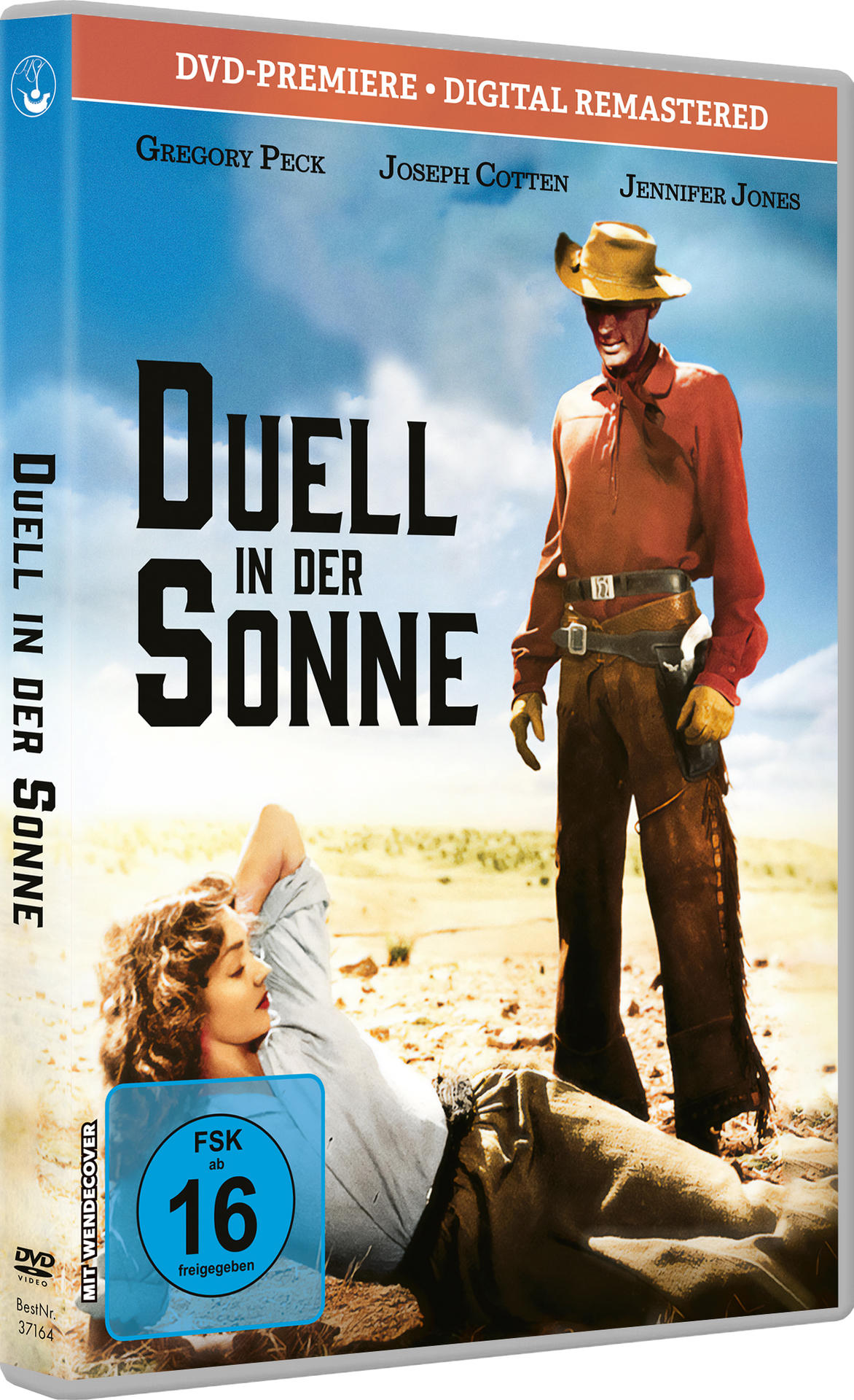 DVD-Cover 'Duell in der Sonne', Cowboy mit Hut, Frau im Kleid und Wüstenlandschaft im Hintergrund.