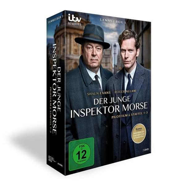 DVD-Box-Set mit zwei Männern in Anzügen, Titel: 'Der Junge Inspektor Morse'.
