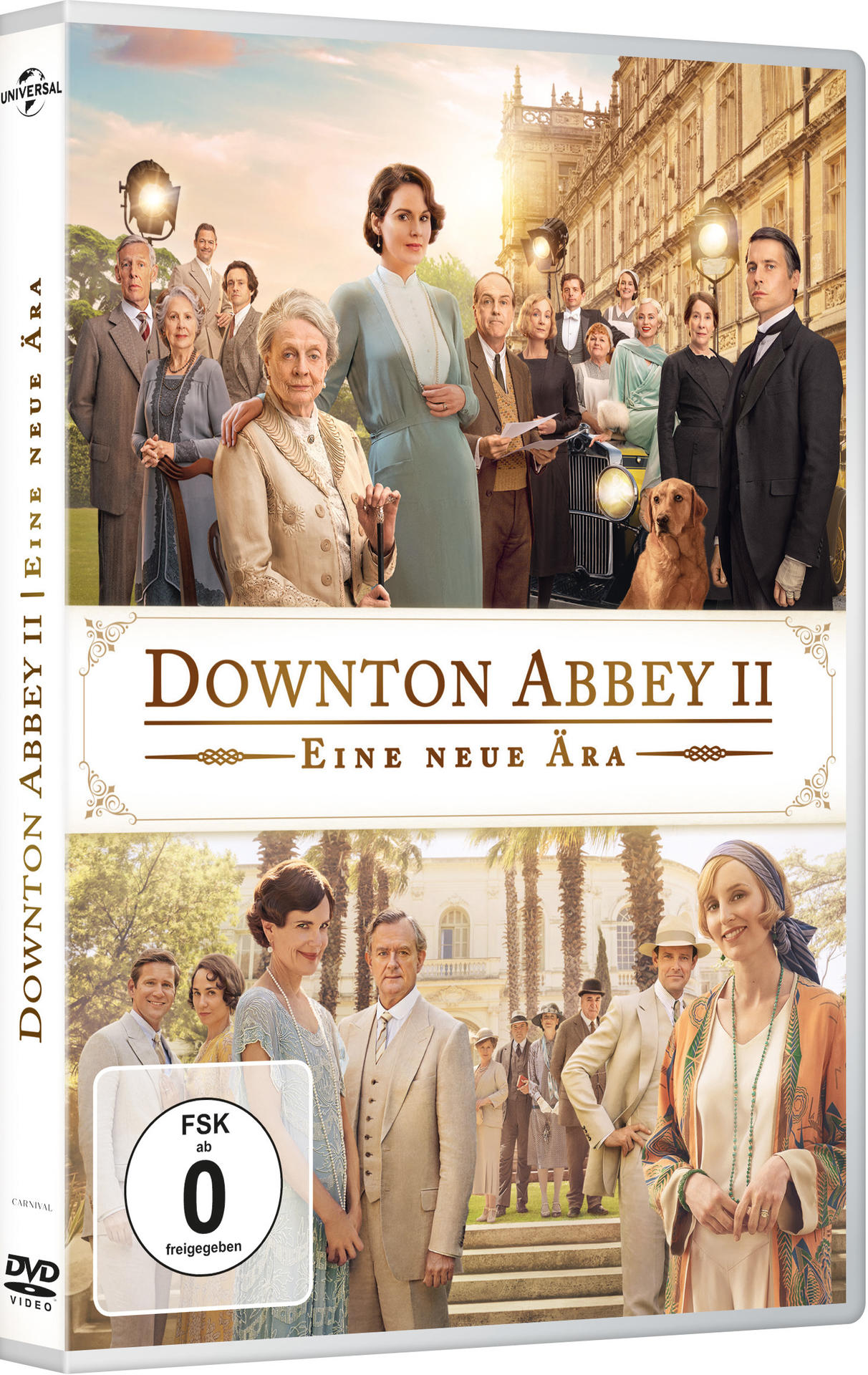 DVD-Hülle von Downton Abbey II, mit einer Gruppe von Leuten in historischen Kostümen.