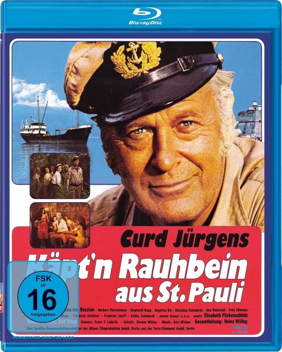 Blu-ray-Disc-Cover mit einem älteren Mann mit Kapitänsmütze. Titel ist deutsch: 'Käpt'n Rauhbein aus St. Pauli'.