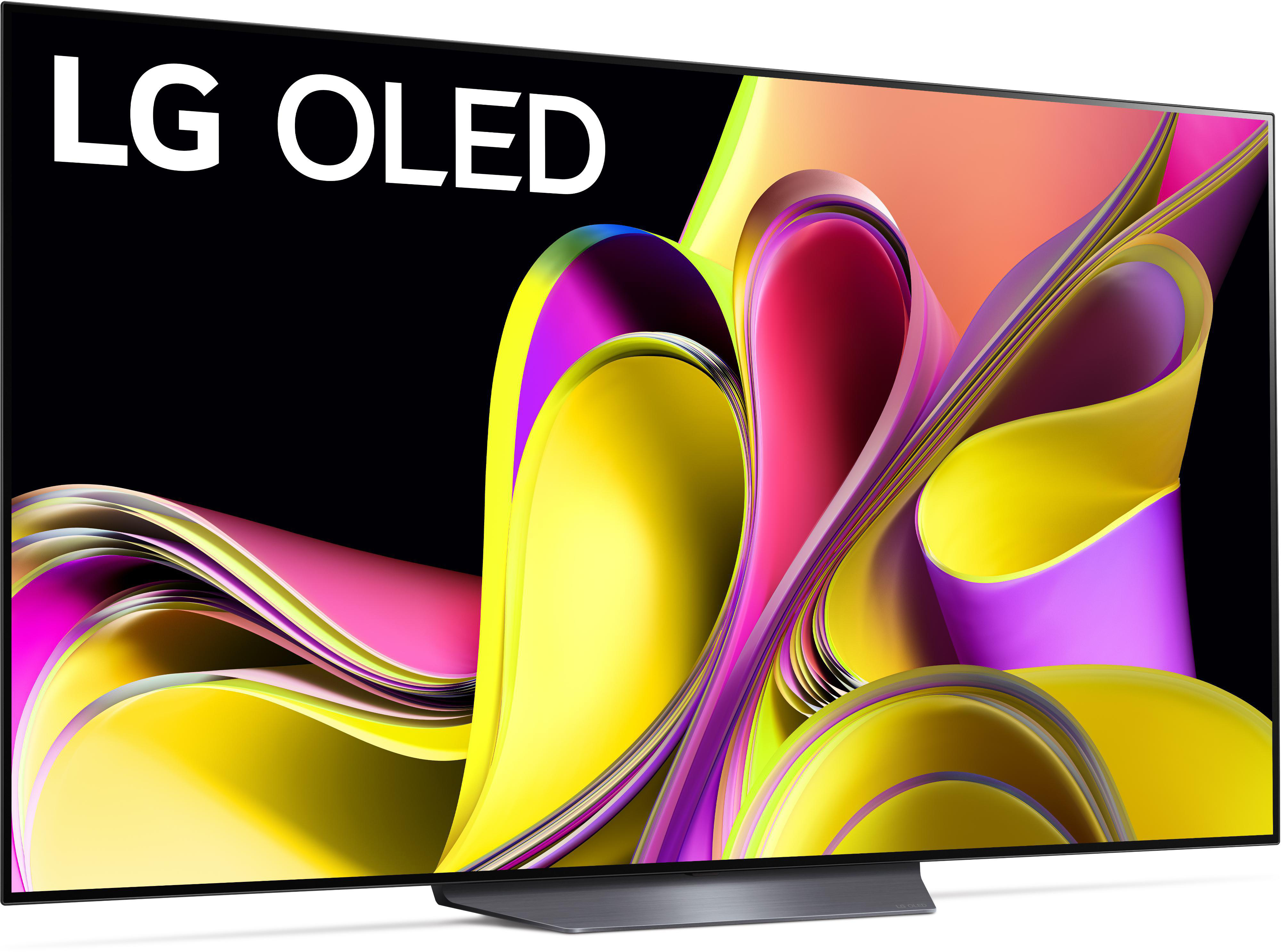 LG OLED TV zeigt ein farbenfrohes abstraktes Bild mit dem LG OLED-Logo.