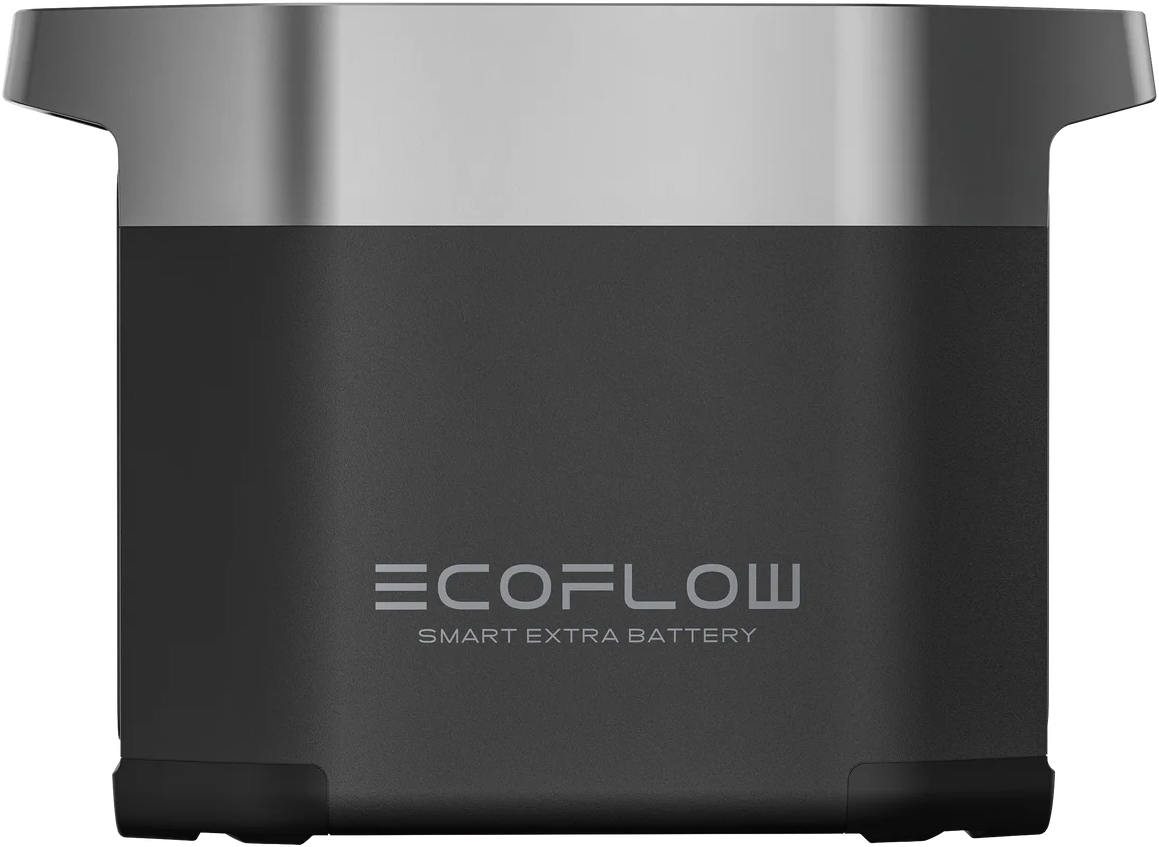 Fekete hordozható erőmű az EcoFlow logóval az elején.