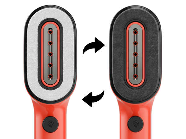 Dos accesorios de limpiador a vapor con almohadillas diferentes, cuerpo rojo.