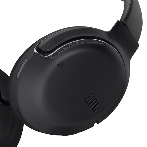Auriculares JBL negros. La copa del oído tiene el logo de JBL y el texto 'TOUR'.