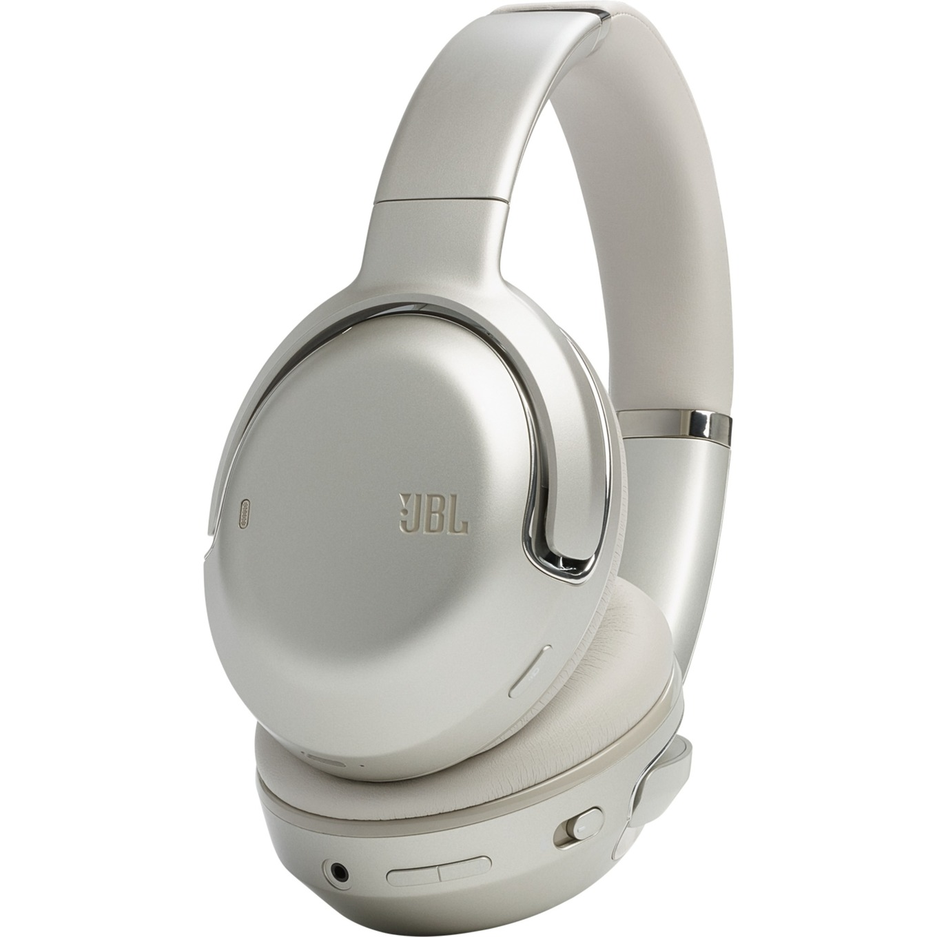 Auriculares JBL plateados. Logotipo JBL visible. Fondo blanco.