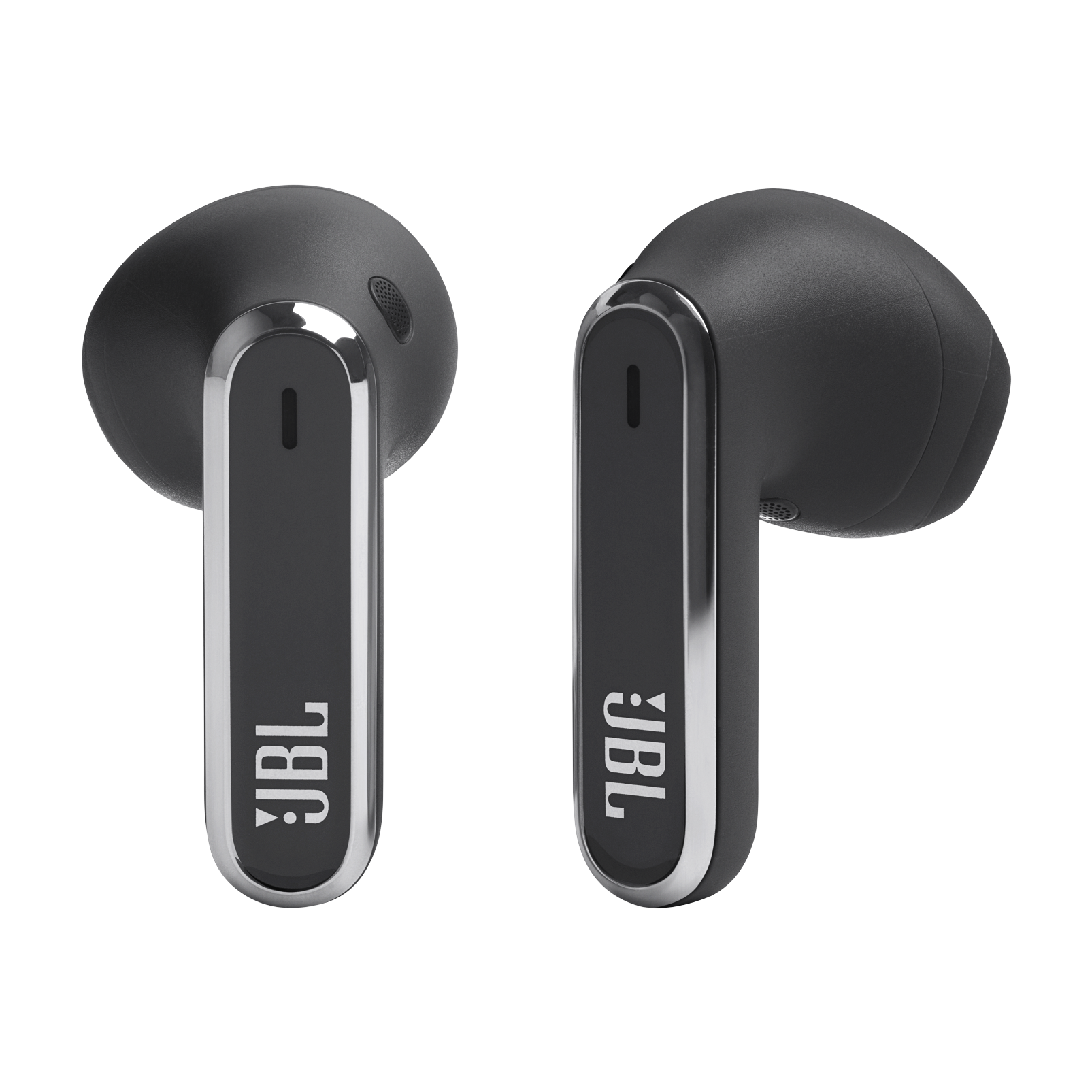 Dos auriculares JBL negros con detalles plateados.