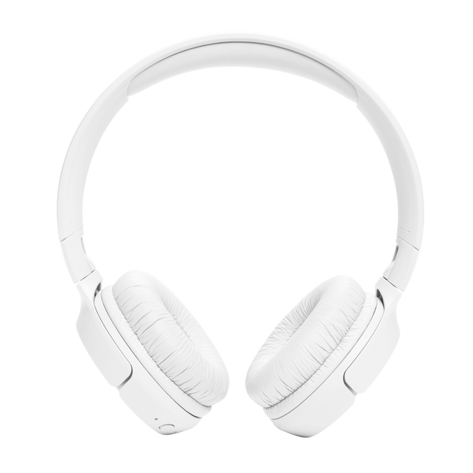 Auriculares blancos sobre fondo negro.