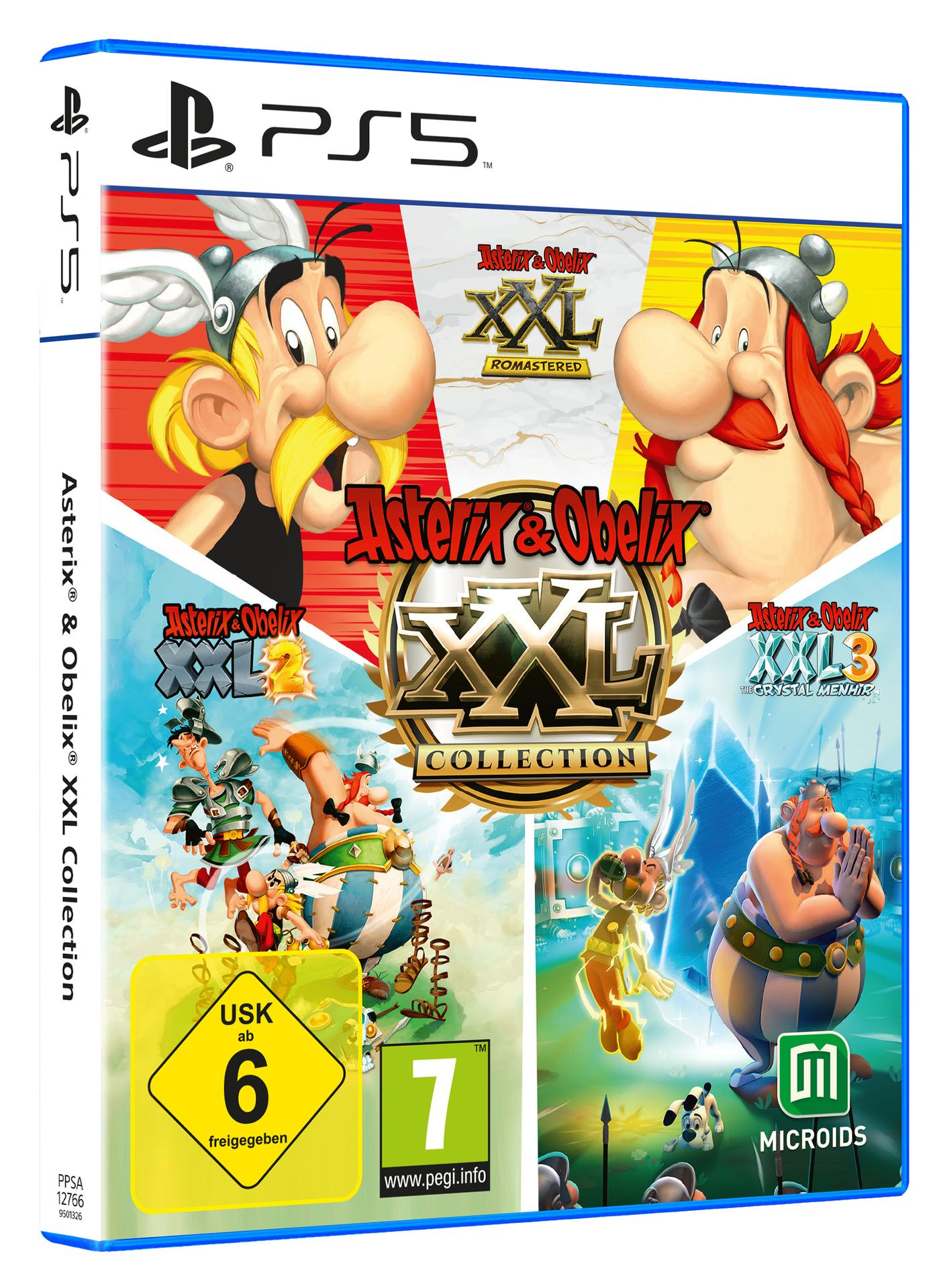 PS5-Videospielhülle mit Asterix & Obelix-Charakteren und Spieletiteln.