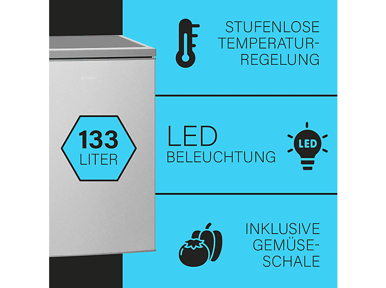 BOMANN VS 2195.1 Kühlschrank (133 l, D, 850 mm hoch, Edelstahl)