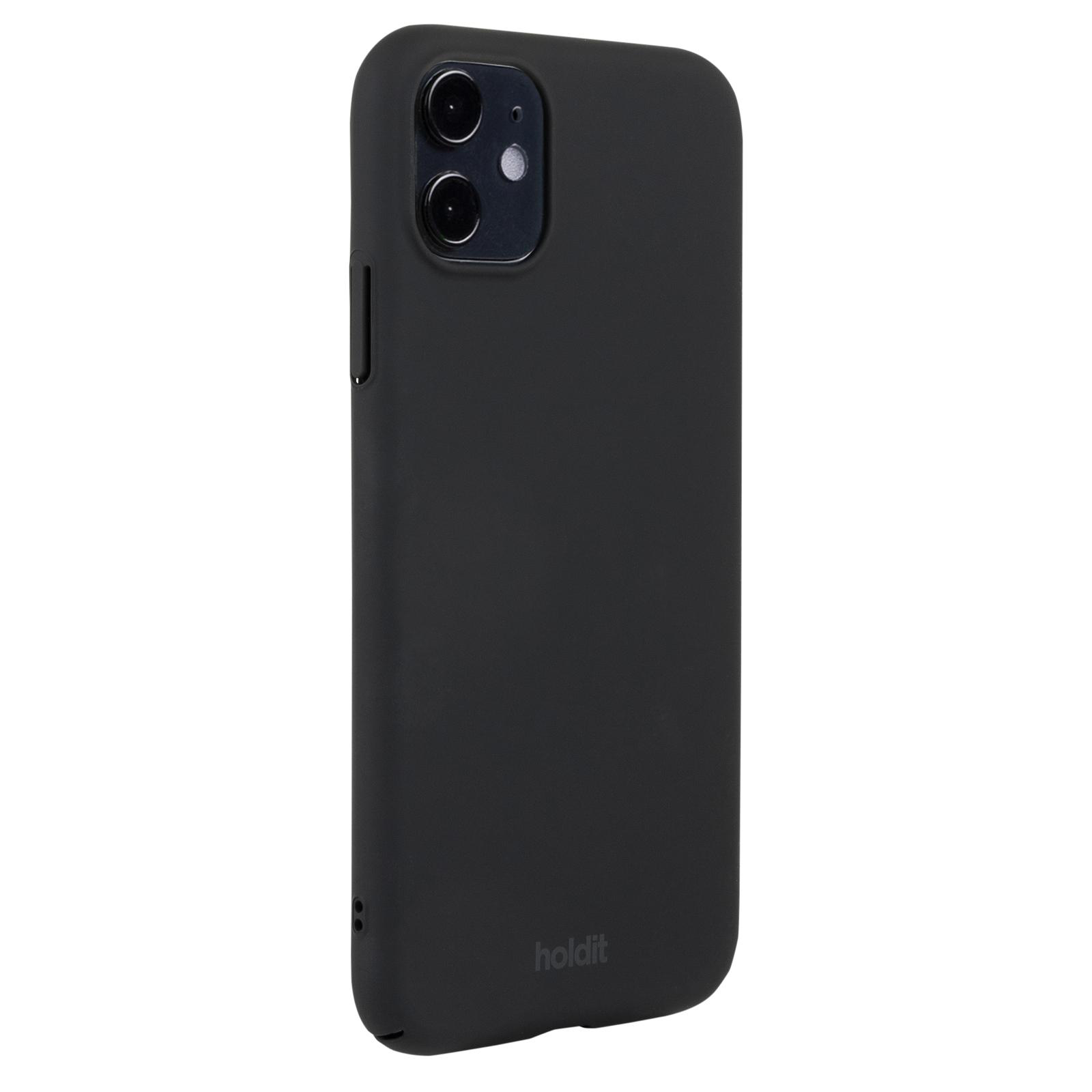 Eine schwarze iPhone 12 Hülle mit glatter Oberfläche.