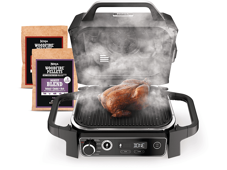 NINJA OG701DE Woodfire Outdoor Grill In Schwarz - Holzkohlegrill Für Garten Und Balkon