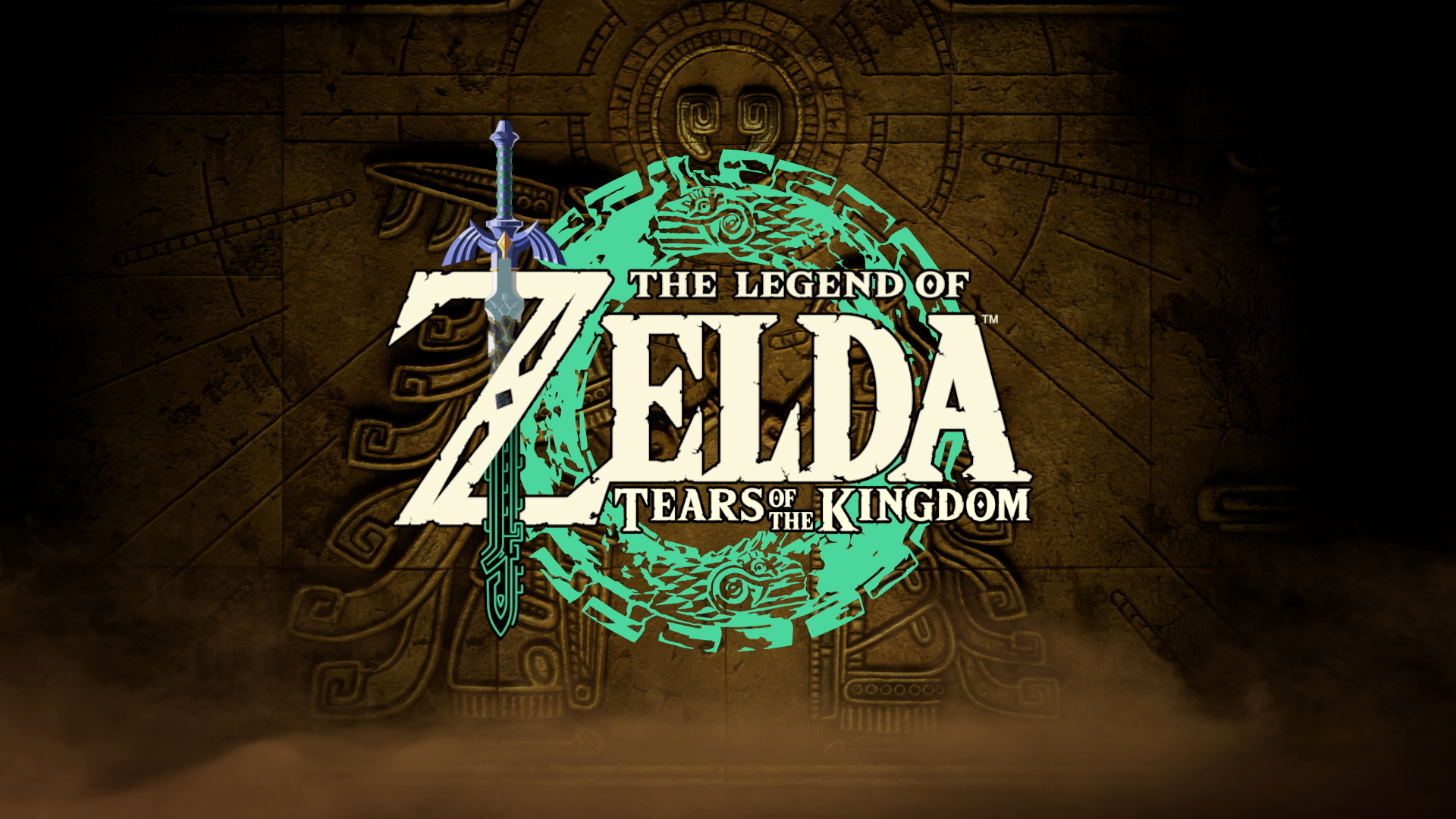 The Legend of Zelda: Tears of the Kingdom logosu. Solda bir kılıç var, yeşil bir daire başlığı çevreliyor.