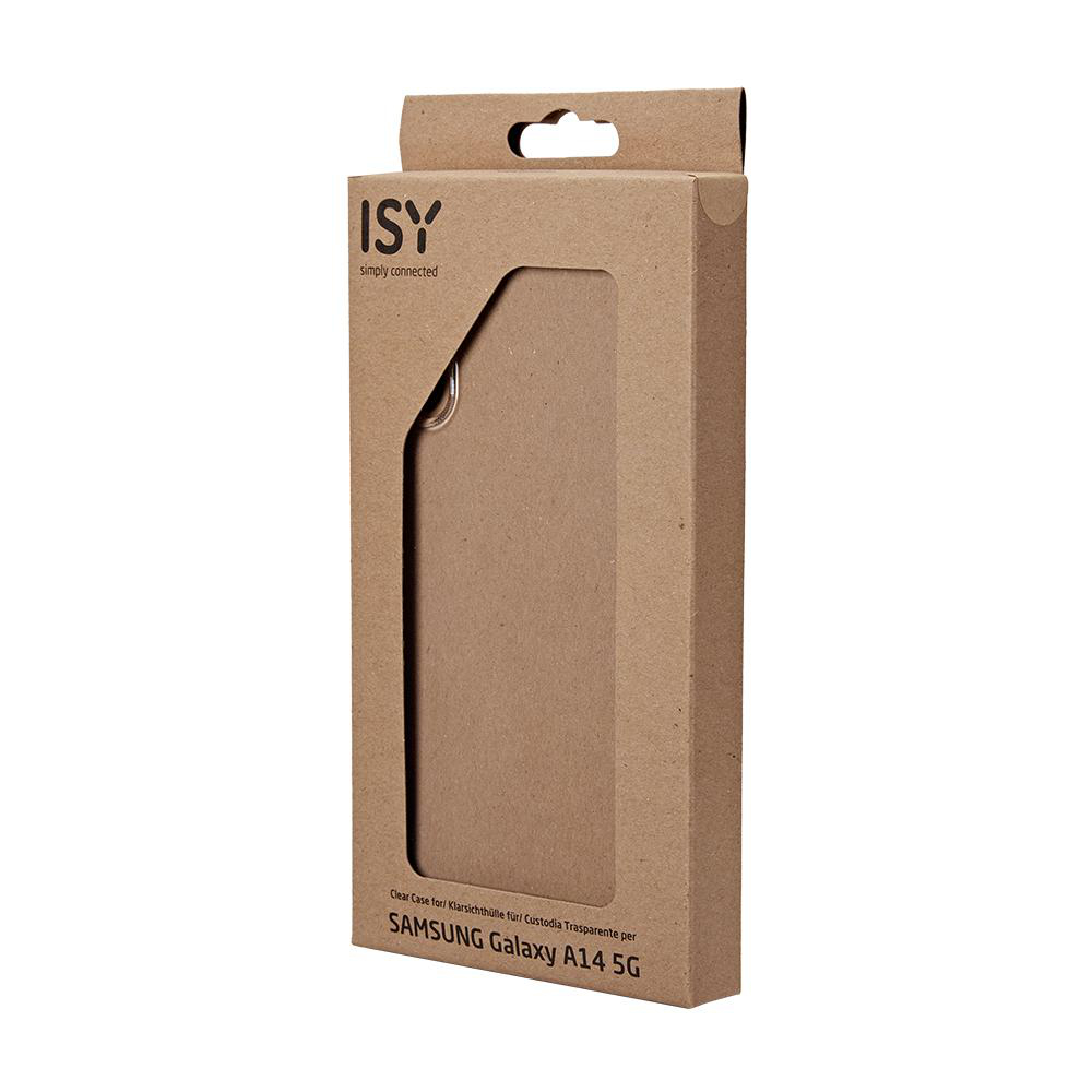 Karton mit Handyhülle für Samsung Galaxy A14 5G. Es hat ein Fenster.