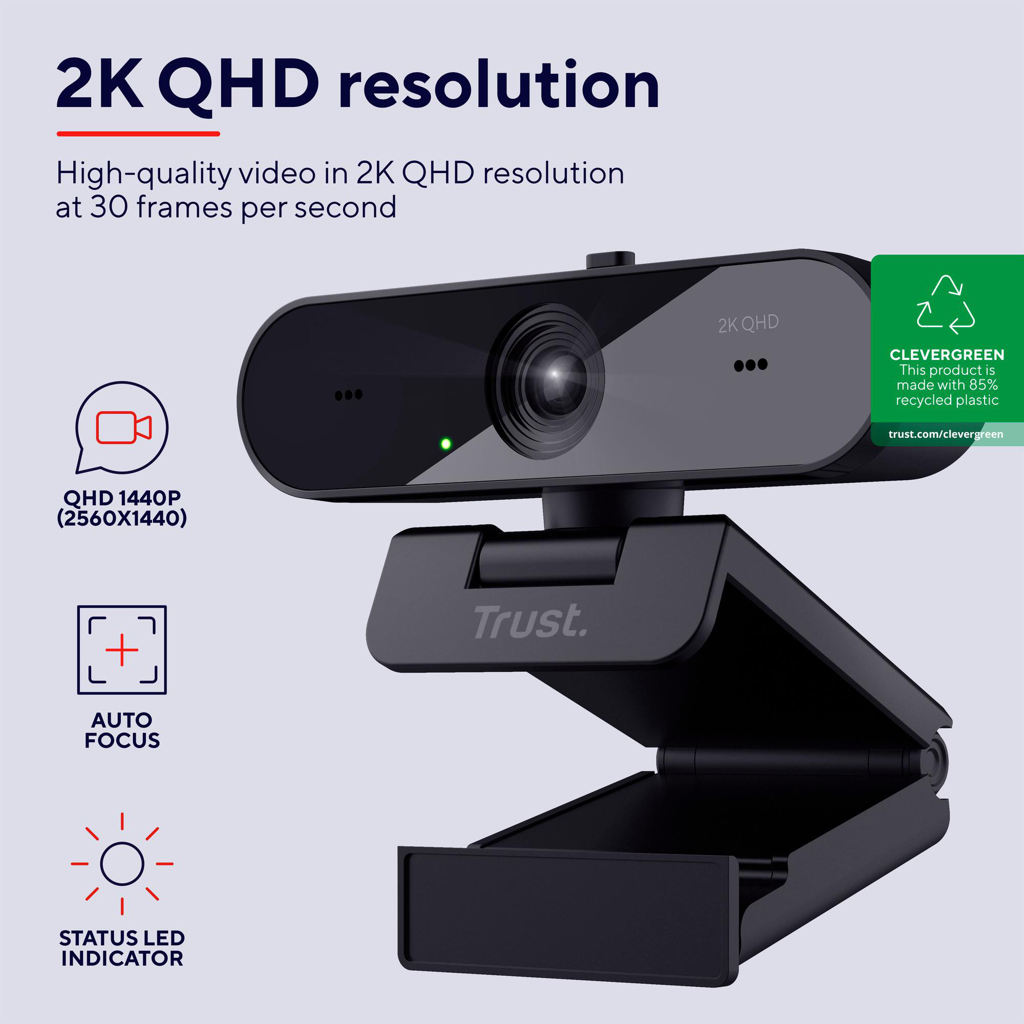 2K Taxon TRUST Webcam 2 Mikrofonen Blickschutzfilter QHD, und Autofocus,