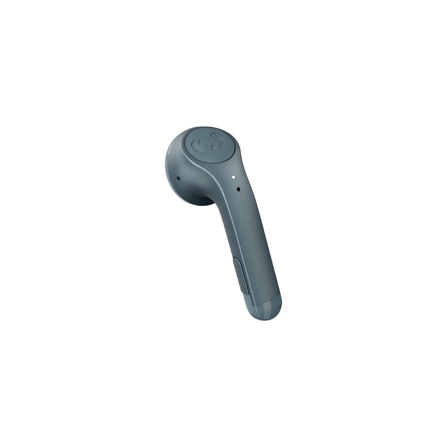 Gray wireless earbud, showing a single earphone.