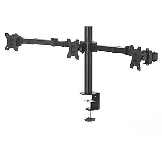 Soporte monitor - Hama Holder, Para 3 monitores, De 13" a 27", VESA, Inclinación +25°/-25°, Giro 180°, hasta 7kg, Altura ajustable, Negro