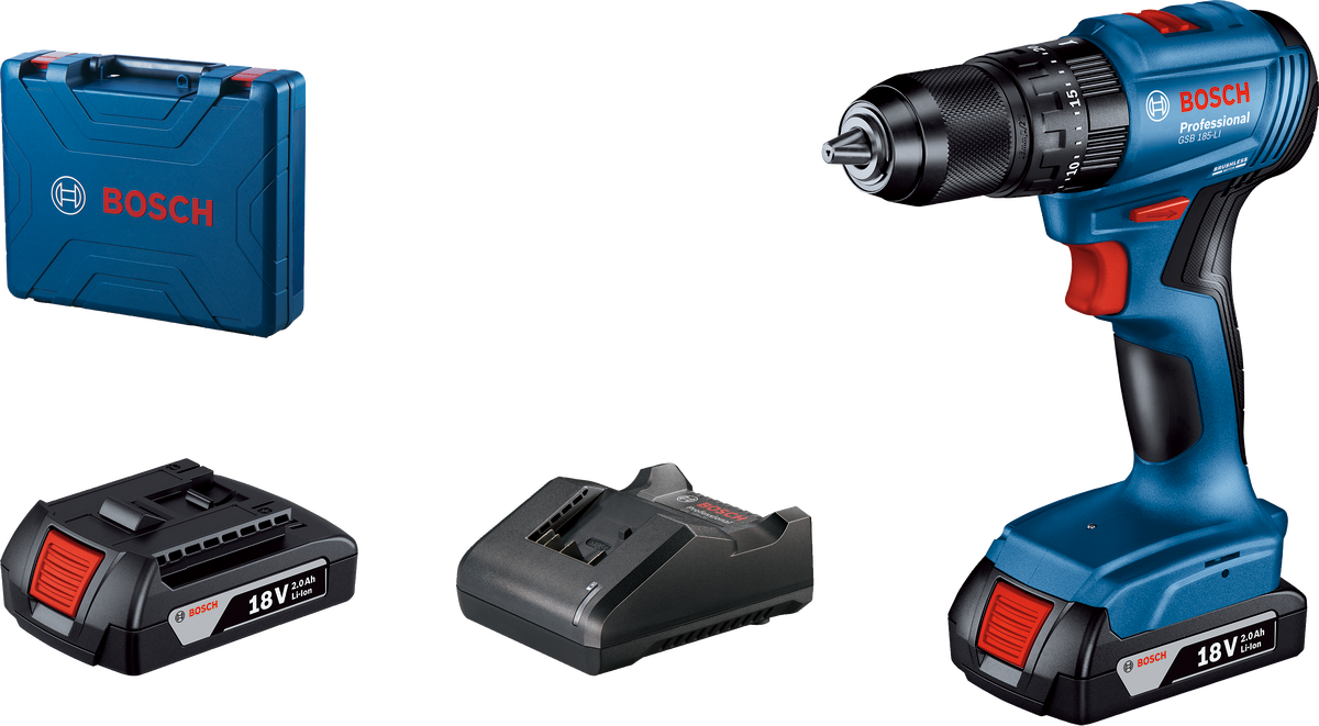 BOSCH PROFESSIONAL GSB 185-LI Akkumulátoros ütvefúró-csavarozó,18V, akkuval és töltővel (2x 2,0Ah) szerszámkofferben (06019K3100)